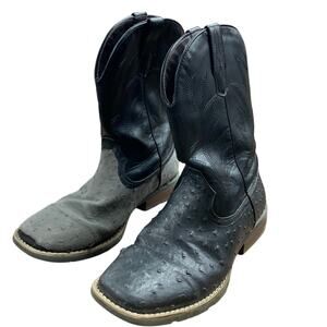IUV Mens Size 8 Black Western Ostrich Style Embroidered Pull On Cowboy Boots